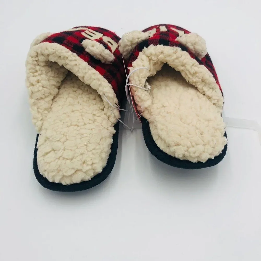 Brand New Wondershop Little Bear Red Buffalo Plaid Kids Slippers Size‎ 2-3